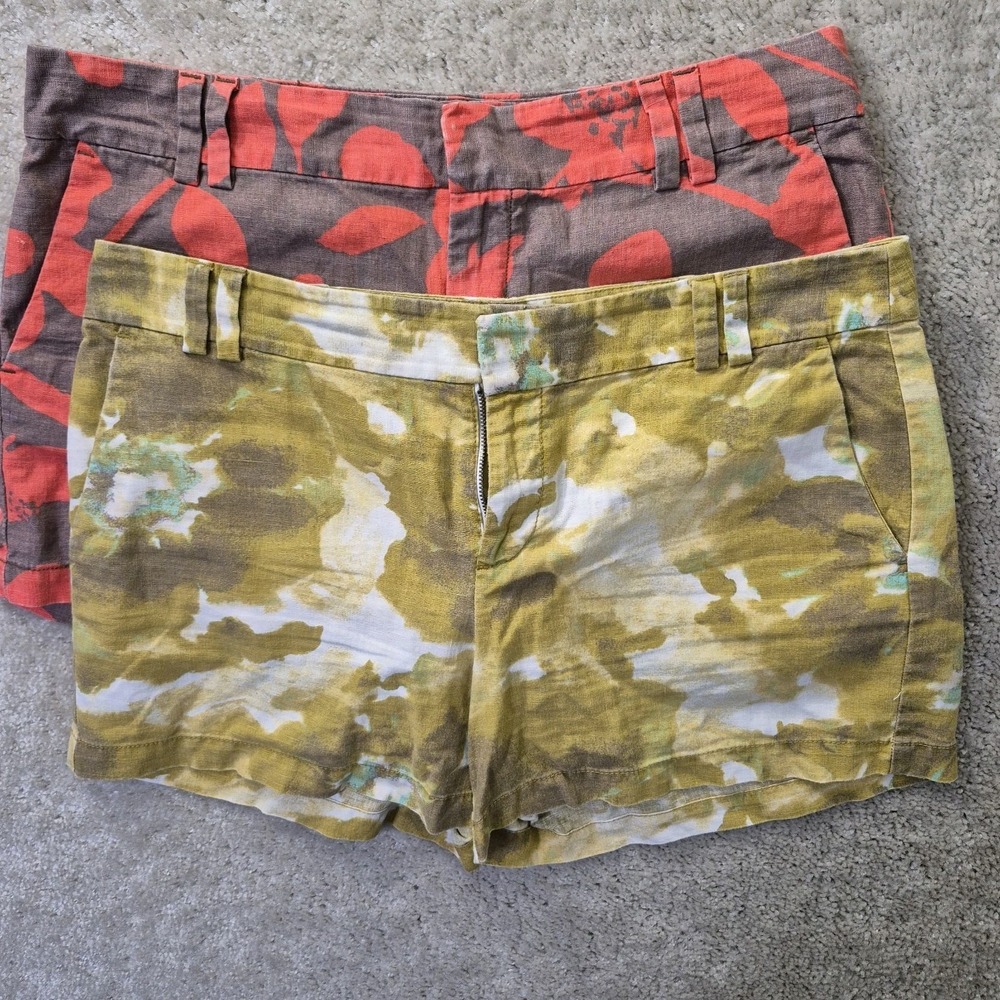 Ann Taylor Loft Short Size 8 Lot of 2 Linen Blend Chino Yellow Red Beach Coastal - Picture 3 of 12